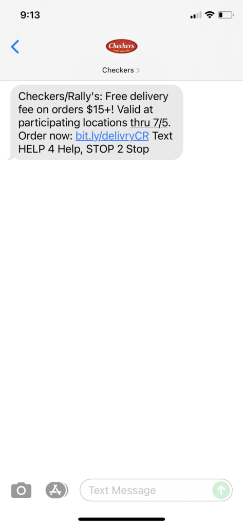 Checkers Text Message Marketing Example - 06.29.2021