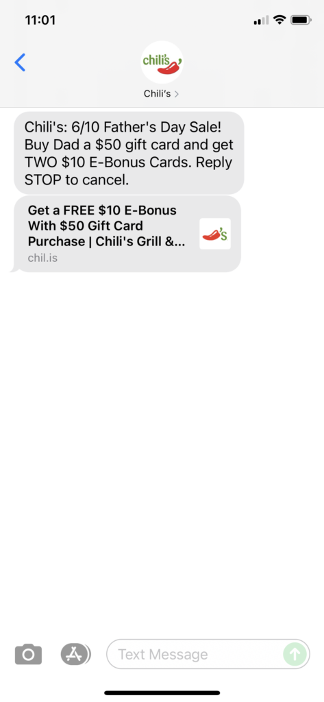 Chili's Text Message Marketing Example - 06.10.2021