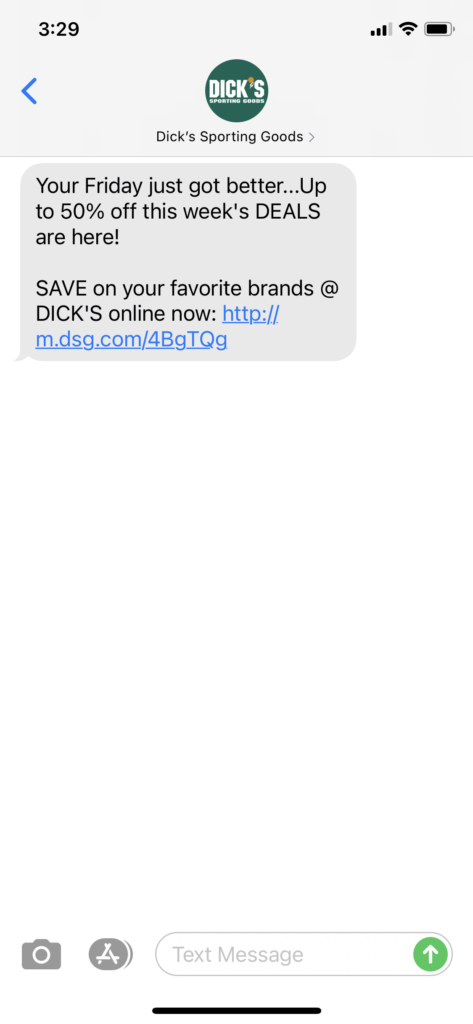 Dick's Sporting Goods Text Message Marketing Example - 06.11.2021
