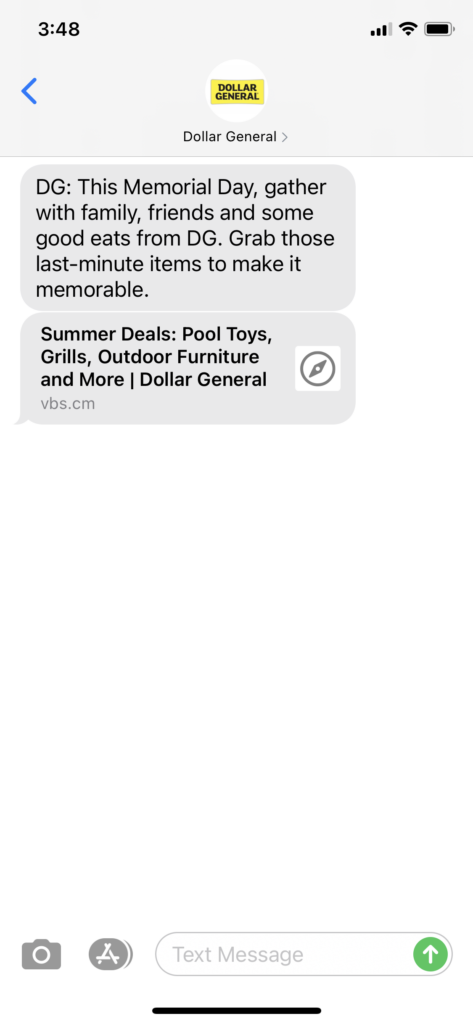 Dollar General Text Message Marketing Example - 05.31.2021