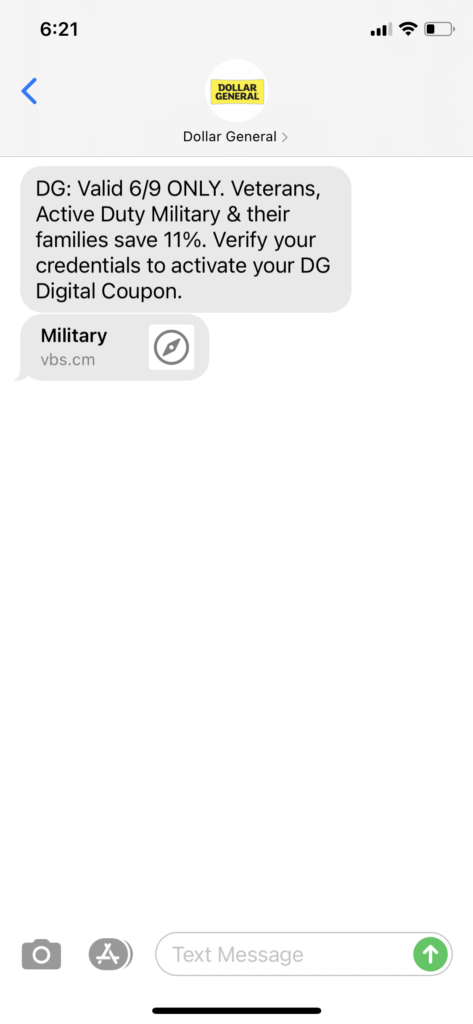 Dollar General Text Message Marketing Example - 06.03.2021
