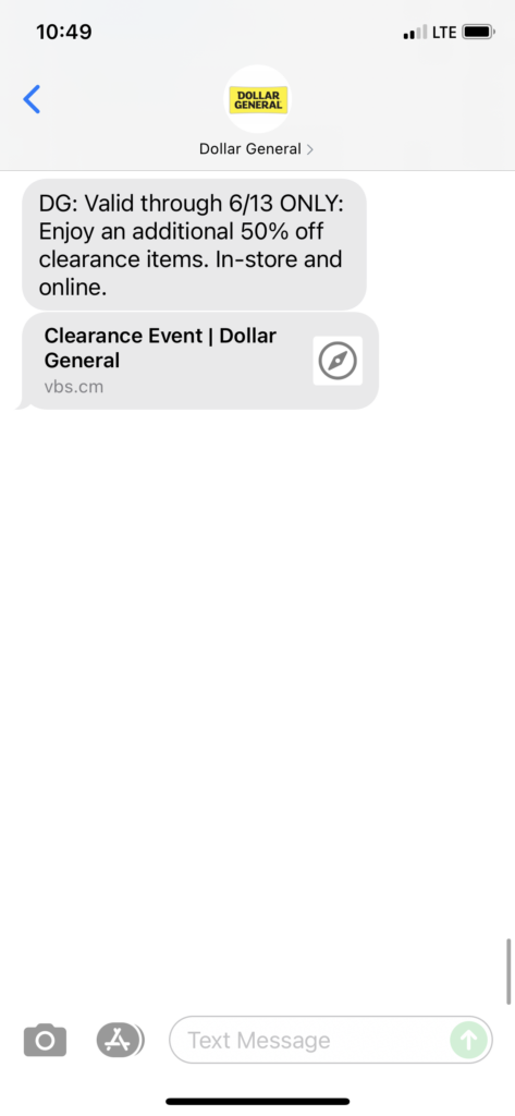 Dollar General Text Message Marketing Example - 06.12.2021