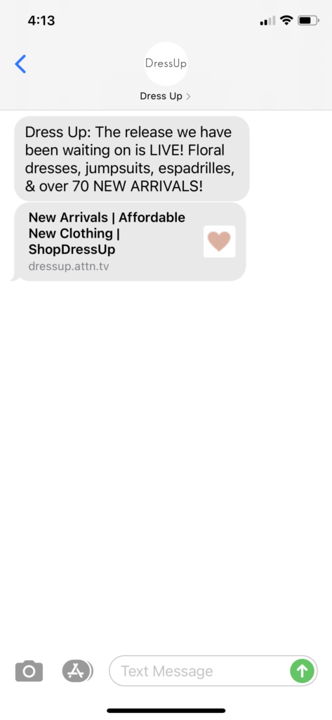 Dress Up Text Message Marketing Example - 06.05.2021