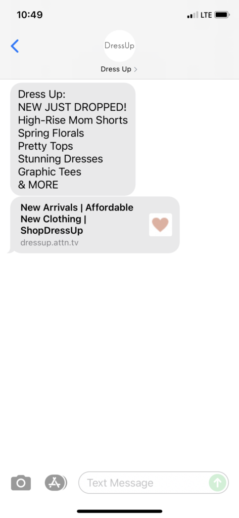 Dress Up Text Message Marketing Example - 06.12.2021