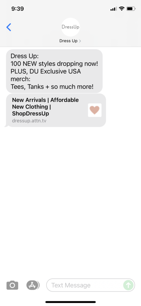 Dress Up Text Message Marketing Example - 06.19.2021