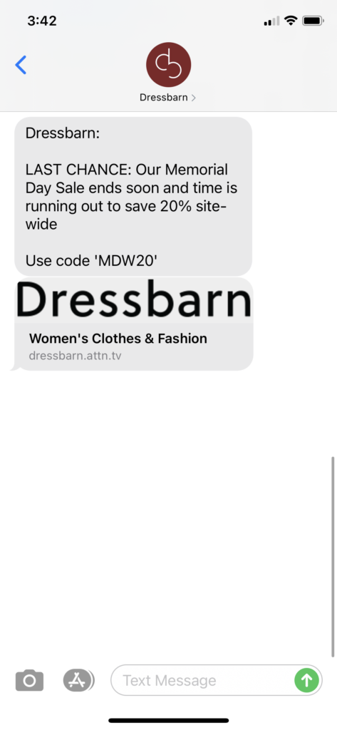 Dressbarn Text Message Marketing Example - 05.31.2021