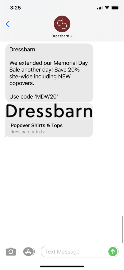 Dressbarn Text Message Marketing Example - 06.01.2021