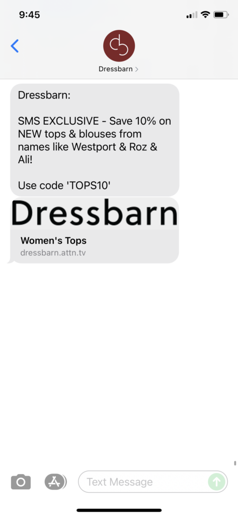 Dressbarn Text Message Marketing Example - 06.18.2021
