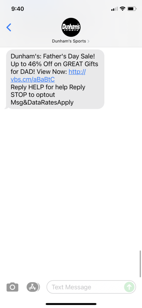 Dunham's Text Message Marketing Example - 06.19.2021