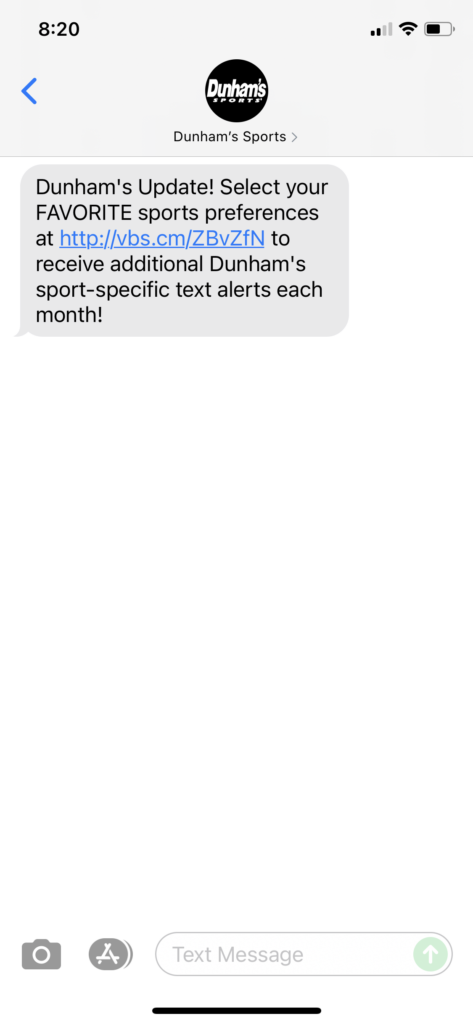 Dunham's Text Message Marketing Example - 06.24.2021