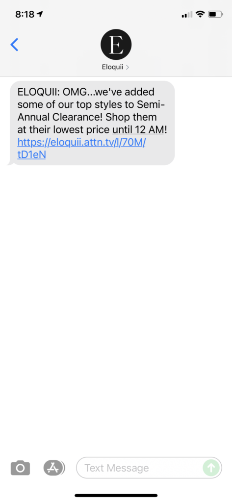 Eloquii Text Message Marketing Example - 06.24.2021