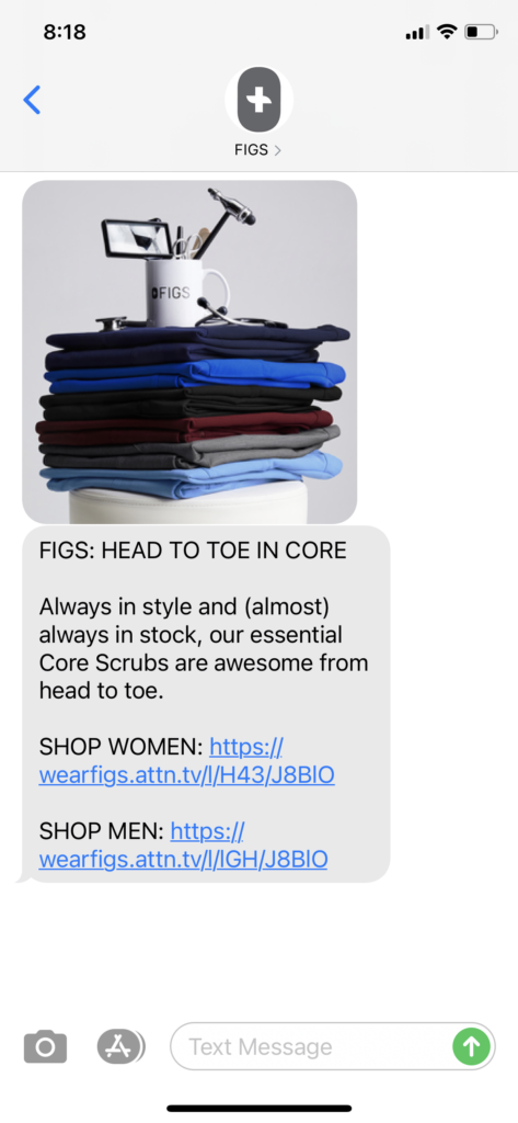 FIGS Text Message Marketing Example - 06.03.2021