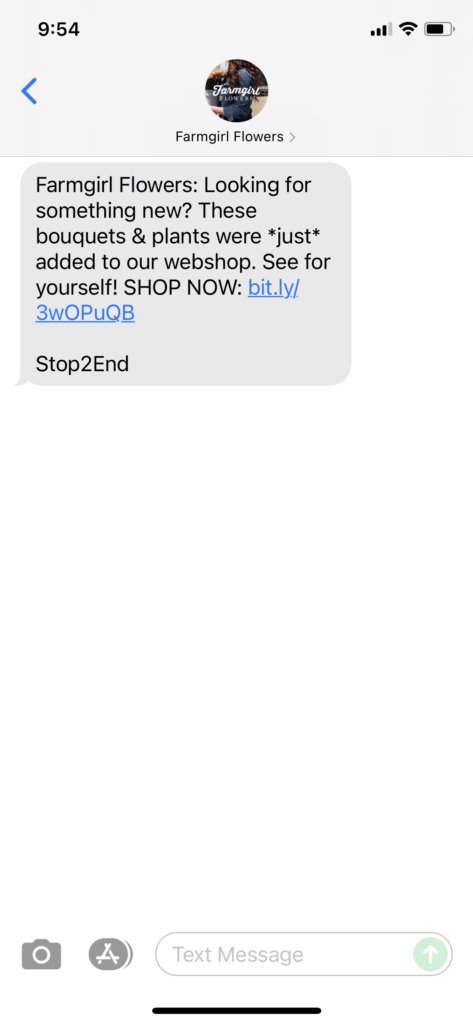 Farmgirl Flowers Text Message Marketing Example - 06.17.2021