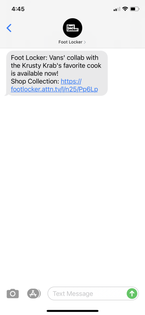 Foot Locker Text Message Marketing Example - 06.04.2021