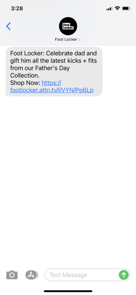 Foot Locker Text Message Marketing Example - 06.11.2021