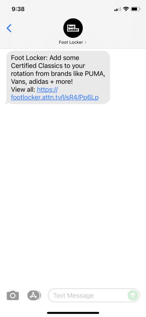 Foot Locker Text Message Marketing Example - 06.19.2021