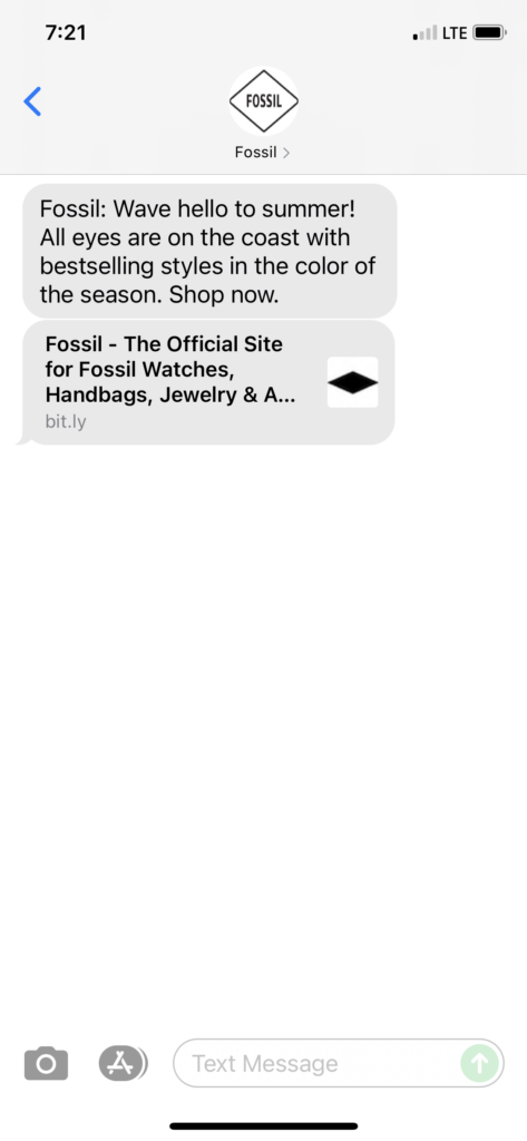 Fossil Text Message Marketing Example - 06.28.2021
