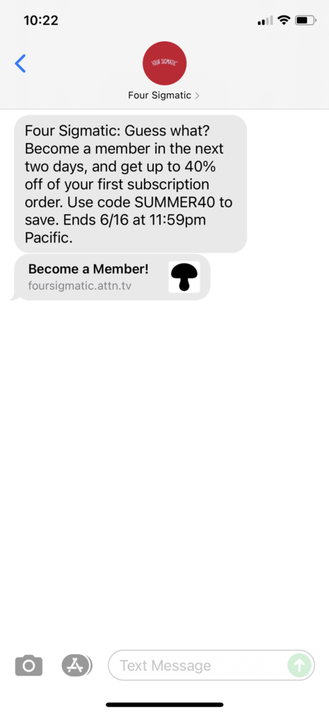 Four Sigmatic Text Message Marketing Example - 06.15.2021