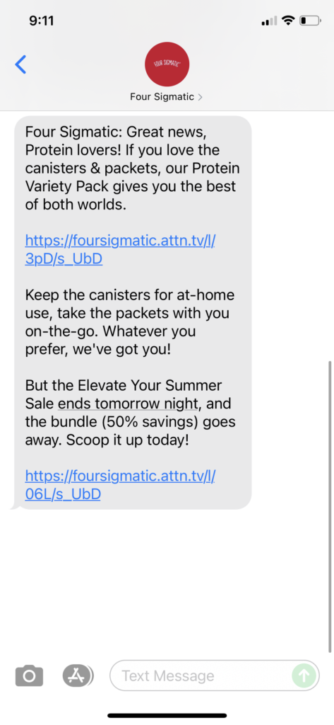 Four Sigmatic Text Message Marketing Example - 06.29.2021
