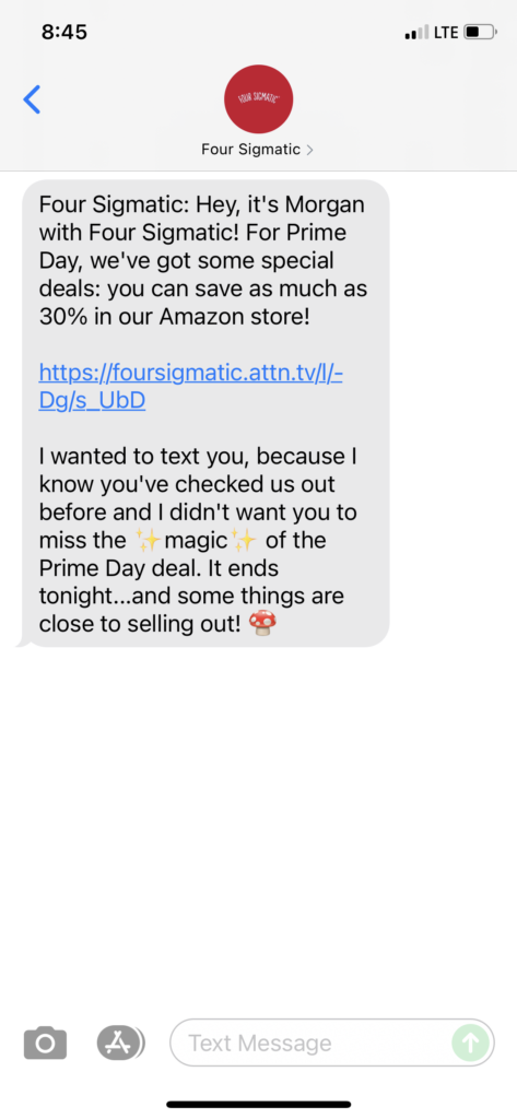Four Sigmatic Text Message Marketing Example - 06.30.2021