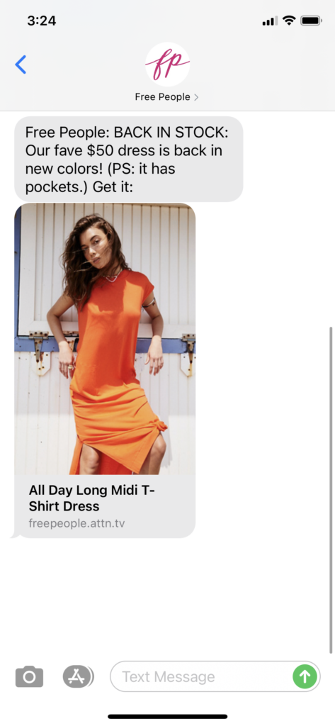 Free People Text Message Marketing Example - 06.01.2021