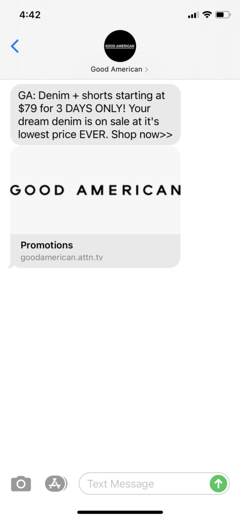 Good American Text Message Marketing Example - 06.04.2021