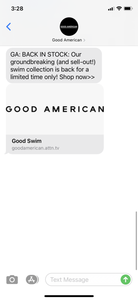 Good American Text Message Marketing Example - 06.11.2021