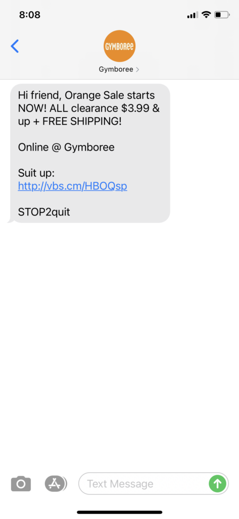 Gymboree Text Message Marketing Example - 06.03.2021