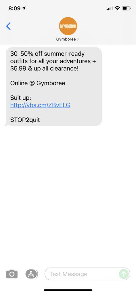 Gymboree Text Message Marketing Example - 06.24.2021
