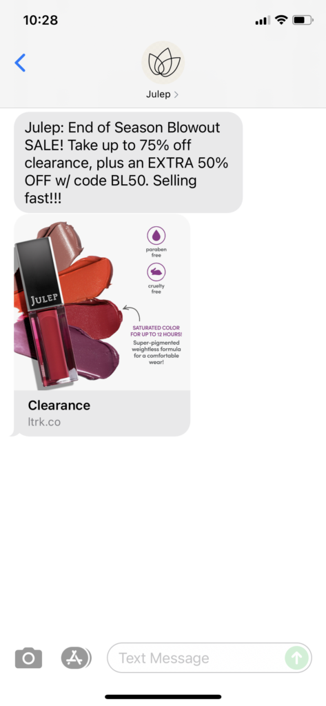 Julep Text Message Marketing Example - 06.15.2021