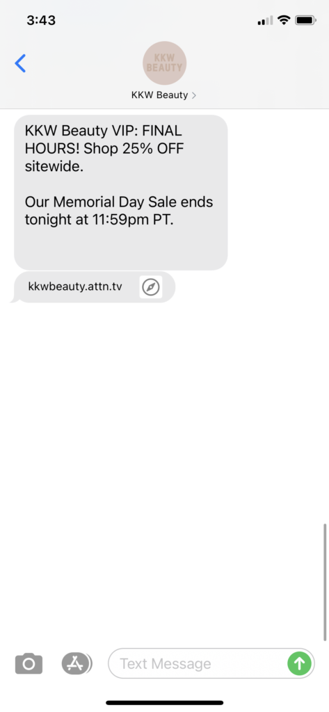 KKW Beauty Text Message Marketing Example - 05.31.2021