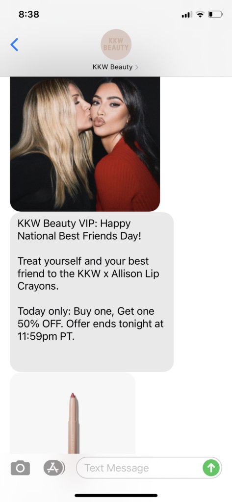 KKW Beauty Text Message Marketing Example - 06.08.2021