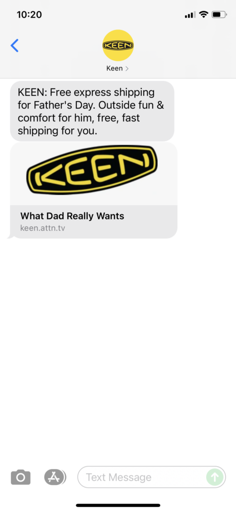 Keen Text Message Marketing Example - 06.15.2021