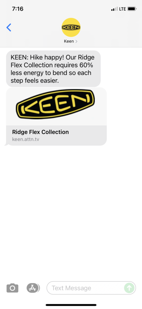 Keen Text Message Marketing Example - 06.28.2021