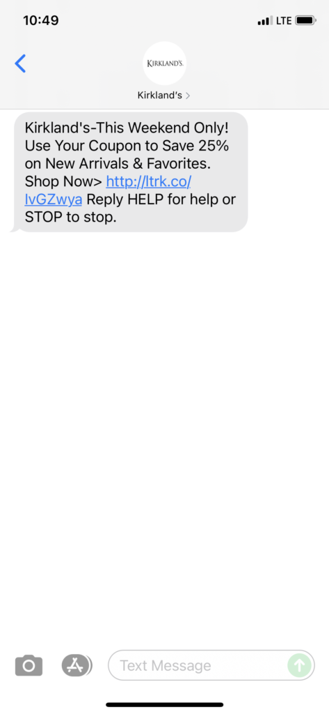 Kirkland's Text Message Marketing Example - 06.12.2021