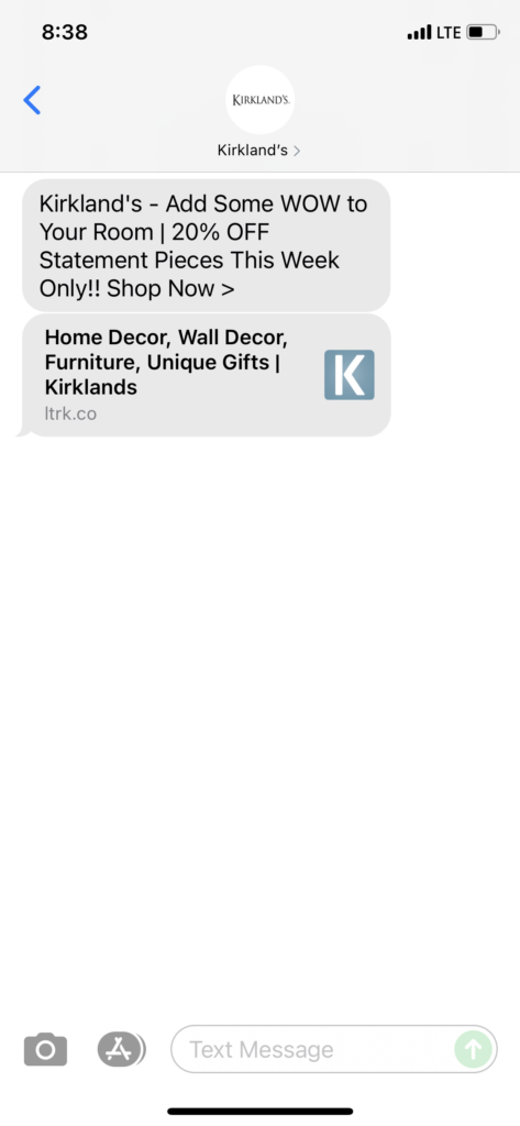Kirkland's Text Message Marketing Example - 06.23.2021