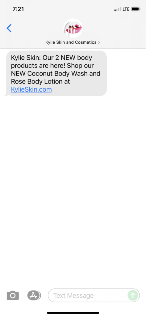 Kylie Skin and Cosmetics Text Message Marketing Example - 06.28.2021