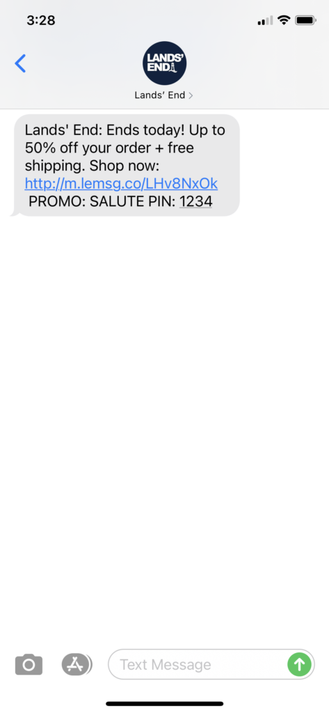 Lands' End Text Message Marketing Example - 06.01.2021