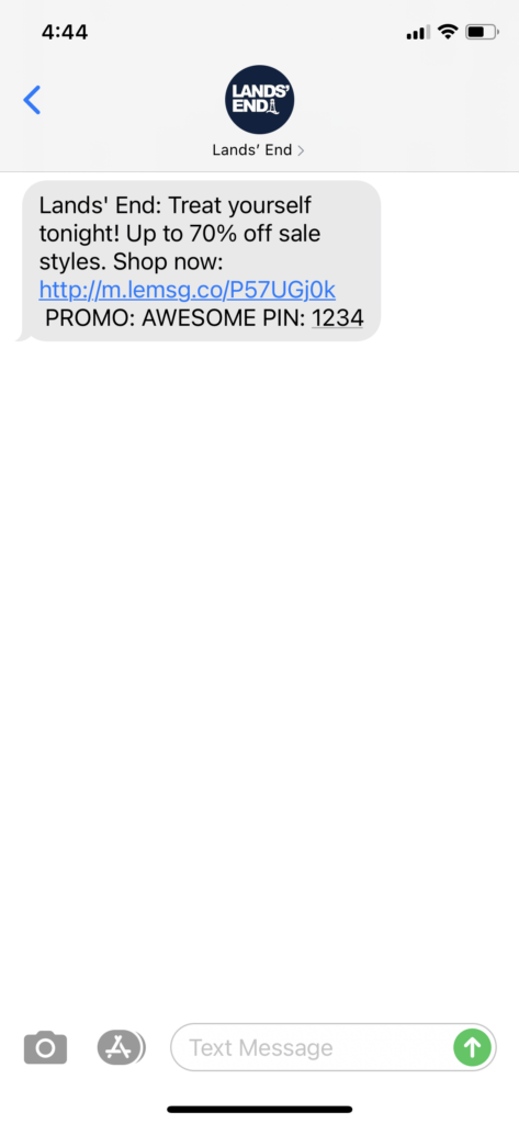 Lands' End Text Message Marketing Example - 06.04.2021