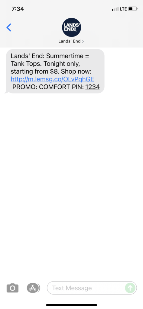 Lands' End Text Message Marketing Example - 06.14.2021
