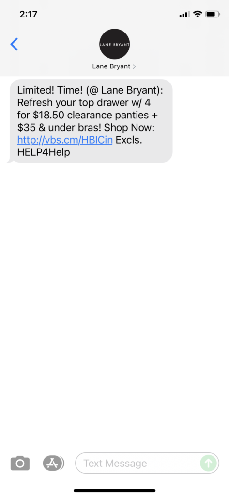 Lane Bryant Text Message Marketing Example - 06.21.2021