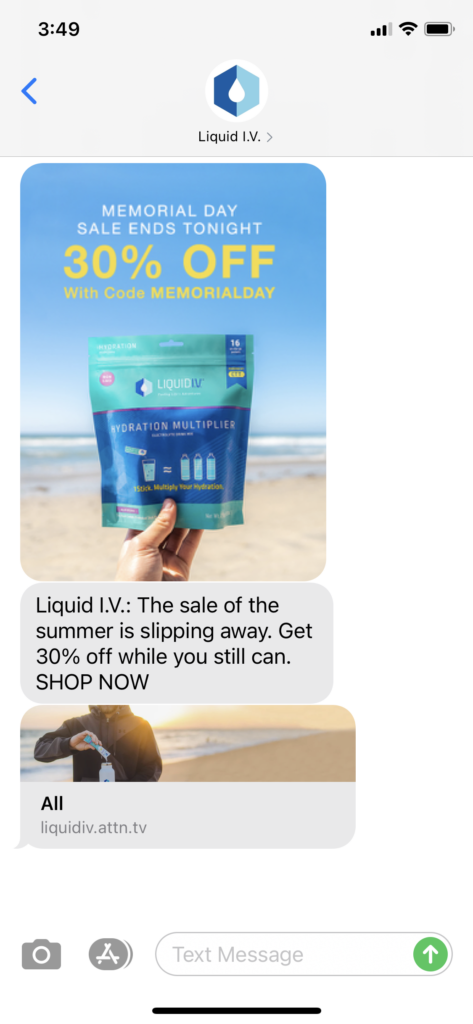Liquid IV Text Message Marketing Example - 05.31.2021