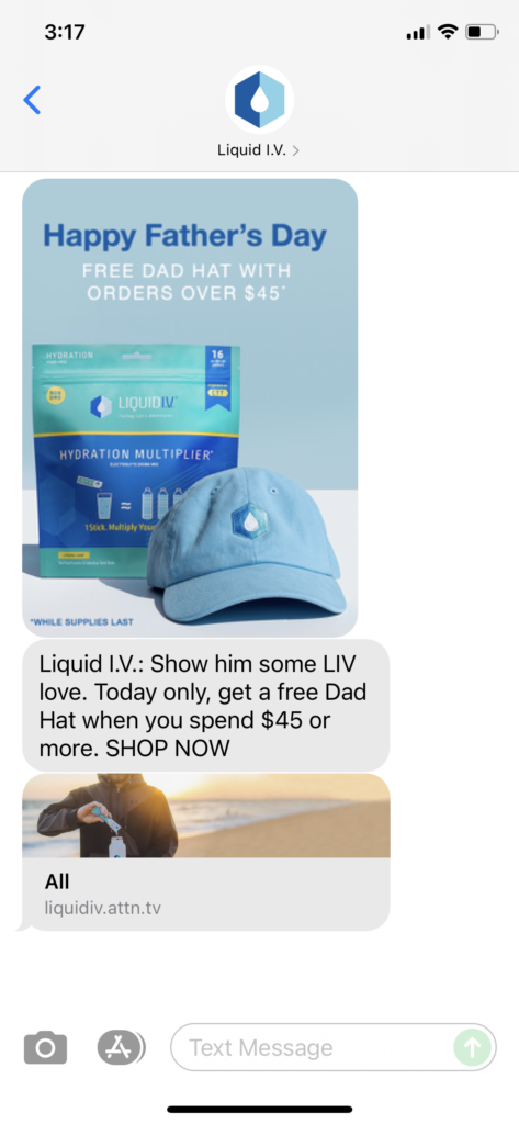 Liquid IV Text Message Marketing Example - 06.20.2021