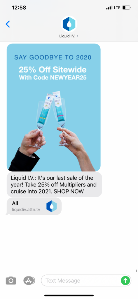Liquid IV Text Message Marketing Example - 12.26.2020