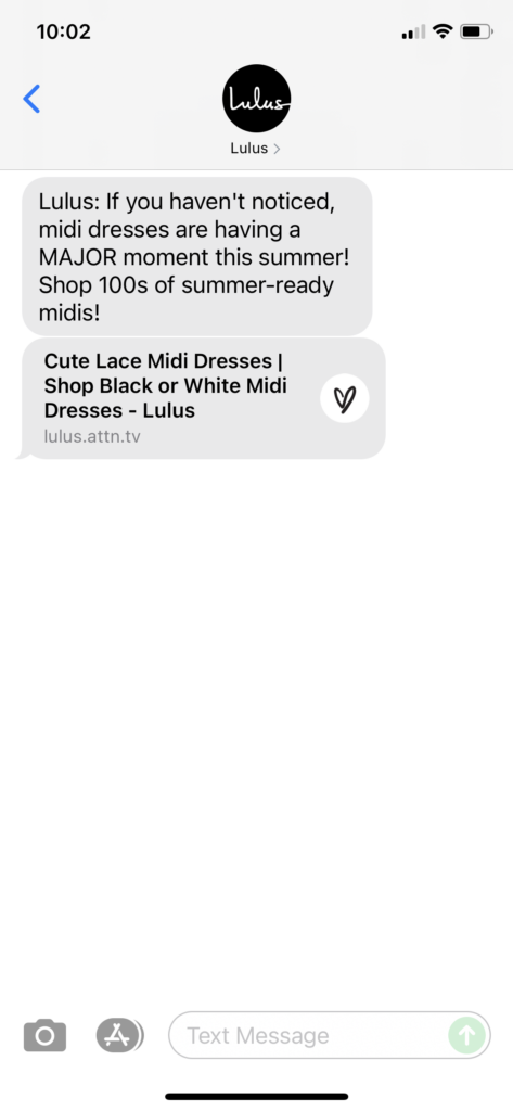 Lulus Text Message Marketing Example - 06.17.2021