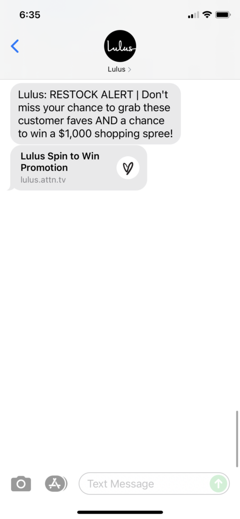 Lulus Text Message Marketing Example - 06.30.2021