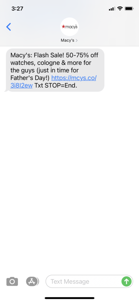 Macy's Text Message Marketing Example - 06.01.2021