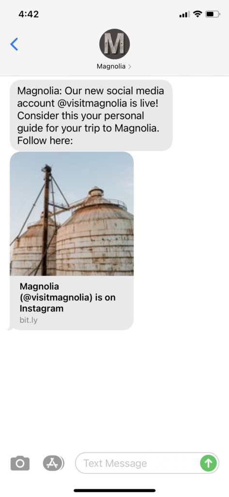 Magnolia Text Message Marketing Example - 06.04.2021