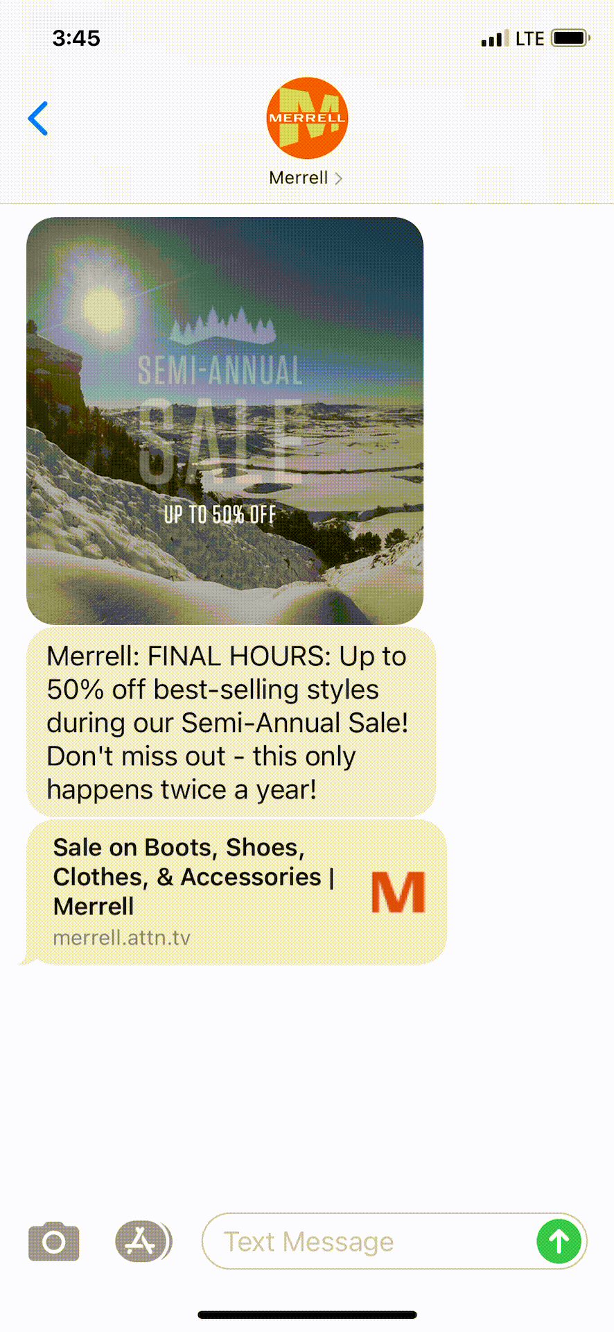Merrell-Text-Message-Marketing-Example-02.24.2021