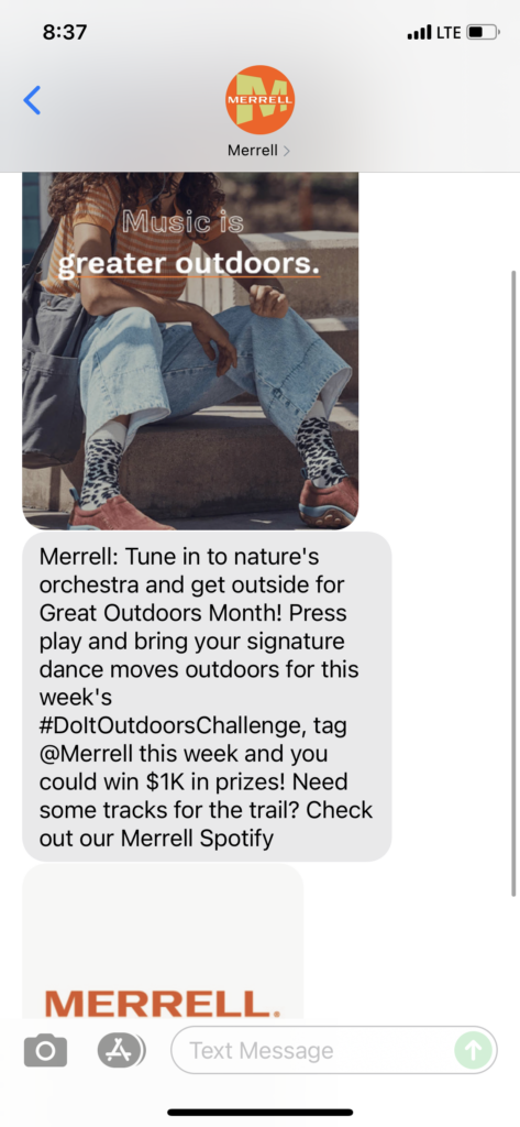 Merrell Text Message Marketing Example - 06.23.2021